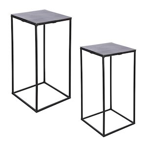 Set de 2 sellettes carrees noires  38x74 et 30x64 cm -  Carre Metal Table Passion 38x38 cm