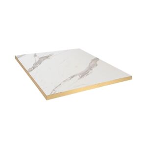 Restootab - Plateau 90x90 decor marbre blanc chants laiton