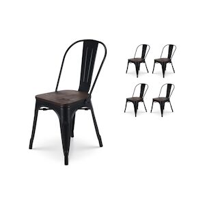 Chaise en métal noir mat et assise en bois foncé - Style industriel - x4 Kosmi