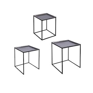 TABLE PASSION Set de 3 tables carrées plateaux amovibles noir - Carré Métal Table Passion 40x40 cm