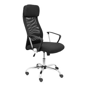 Piqueras y Crespo Esteras Fauteuil de direction avec mecanisme pivotant, accoudoirs fixes, appui-tete et assise recouverte de tissu noir.