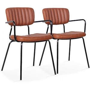 Oviala Business Lot de 2 chaises avec accoudoirs en textile enduit marron foncé - Publicité