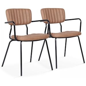 Oviala Business Lot de 2 chaises avec accoudoirs en textile enduit marron clair - Publicité