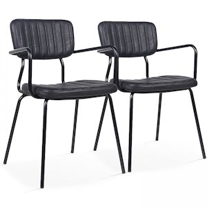 Oviala Business Lot de 2 chaises avec accoudoirs en textile enduit noir - Publicité