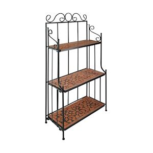 tectake Etagère pour plantes mosaïque 3 niveaux - marron terracotta -402770