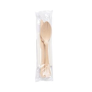 García de Pou 100 Unités - Set Fourchette, Couteau, Cuillère+Serviette 'Classic' 20 Cm Naturel Bois - Garcia de Pou