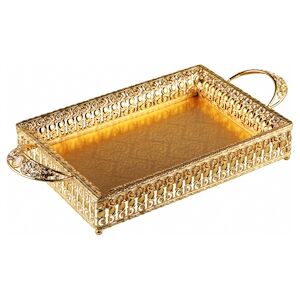 Bo Time plateau de service de style oriental en acier plaque or - Poignees ornees de diamants - Or