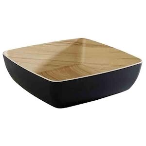 APS 84562 Saladier melamine noir et aspect bois 25 x 25 cm, H 7,5 cm