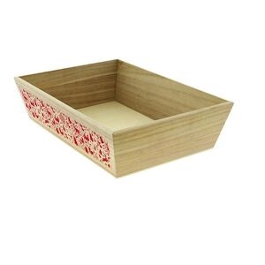 CREAPAK scandi corbeille bois naturel rectangle impression scandinave rouge 35x25x9 cm - carton de 20