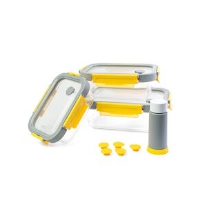 PIKA - Lot de 3 boites alimentaires sous vide en verre + pompe de mise sous vide - 370ml + 640ml + 1050ml - Micro-ondes, four, congélateur - GlassShoc