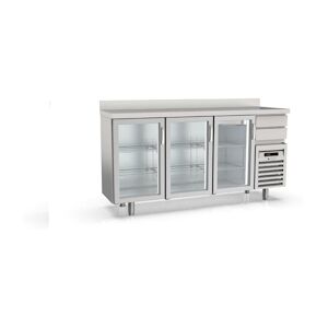 CORECO Arriere Bar 600 - 3 Portes Vitrees - -2/+8 - 2020X600X1040 - Int Et Ext Inox Aisi 304 - 2 Tiroirs Neutres Sur Groupe - Avec Dosseret FMRV-200