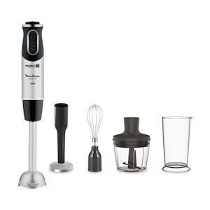 Moulinex Mixeur Electrique MOULINEX plongeant 4en1 Quickchef, 10 vitesses, Mini hachoir, Fouet, Presse purée, Gobelet 800 ml, 1000W, Noir/Inox DD65 usage non-