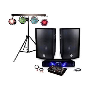 BM Sonic Pack Sonorisation Audio Club, Ampli Ibiza sound AMP-300, Enceintes 2x600W Table de mix USB, Portique Lumières DJ, Câbles