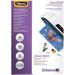 Fellowes Boite 100 Pochettes Plastification A4 80 Microns/Face Super Quick