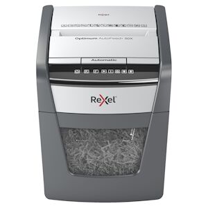 REXEL Destructeur de documents Optimum Auto+ 50X P-4, coupe croisée, 4x28mm, 50 feuilles, 20 L 2020050XEU - Publicité