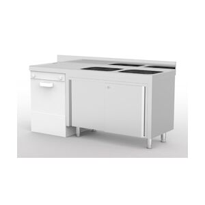 ERATOS Meuble Plonge Lave Vaisselle Gamme 600 Aisi-304 18/10 1800X700X850 - 2 Cuves 500X500X300 - Egouttoir A Gauche FMLM-187/21-I