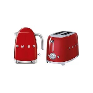 SMEG Bouilloire 1.7l 7 Tasses + Toaster 2 Fentes 950w Rouge Années 50 Usage Non Intensif Smeg