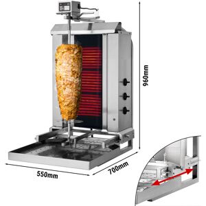 GGM GASTRO - Grill électrique pour gyros/döner - mobile - 3 brûleurs - max. 40 kg - portes battantes incluses