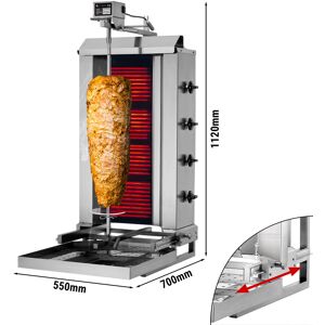 GGM GASTRO - Grill électrique pour gyros/döner - Mobile - 4 brûleurs - max. 60 kg - Portes battantes incluses