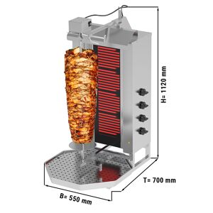 GGM GASTRO - Grill électrique pour gyros/döner - 4 brûleurs - max. 60 kg - portes battantes incluses