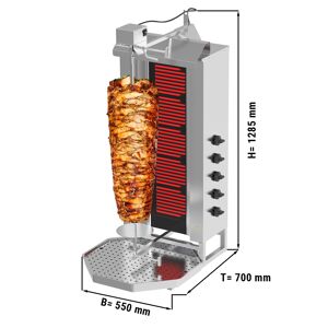 GGM GASTRO - Grill électrique pour gyros/döner - 5 brûleurs - max. 80 kg - portes battantes incluses