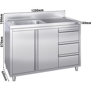 GGM GASTRO - Evier - 1200x600mm - avec 3 tiroirs & 1 bac à gauche