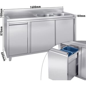 GGM GASTRO - Evier - 1600x600mm - avec poubelle & 2 bacs à droite