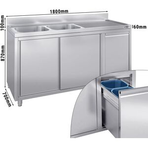 GGM GASTRO - Evier - 1800x700mm - avec poubelle & 2 bacs à gauche