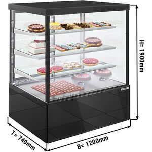 GGM GASTRO - Vitrine à pâtisserie - 1200mm - avec éclairage LED, 3 étagères & Façade miroir - Noir Noir