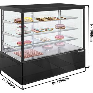 GGM GASTRO - Vitrine à pâtisserie - 1800mm - avec éclairage LED & 3 étagères - Façade miroir - Noir Noir