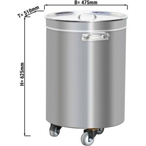 GGM GASTRO - Poubelle avec couvercle relevable, roulettes & poignées - 75L - inox