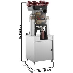 GGM GASTRO - Presse-fruits électrique - Argent - Alimentation automatique - Filtre Pulp-Out, Robinet libre-service et mode nettoyage - Support inclus