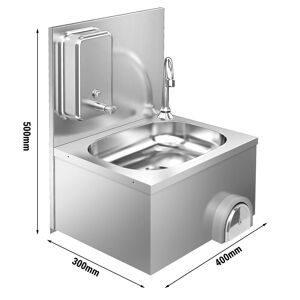 GGM GASTRO - Lave-mains en acier inoxydable avec commande au genou & distributeur de savon