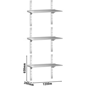 GGM GASTRO - Tablettes murales PREMIUM - 1200x300mm - avec 3 étagères