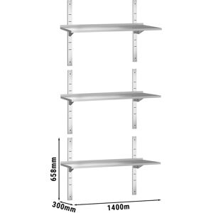 GGM GASTRO - Étagères murales PREMIUM - 1400x300mm - avec 3 étagères