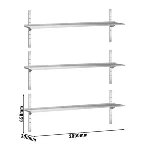 GGM GASTRO - Tablettes murales PREMIUM - 2000x300mm - avec 3 étagères