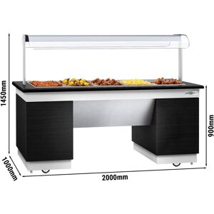 GGM GASTRO - Comptoir buffet chaud DUBLIN - 2000mm - avec bain-marie & roulettes - pour 5x GN 1/2 Noir