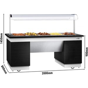 GGM GASTRO - Comptoir buffet chaud DUBLIN - 2000mm - avec bain-marie & Roulettes - pour 5x GN 1/1 Noir