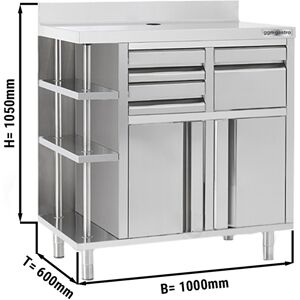 GGM GASTRO - Armoire de travail - pour machine à café - 1000x600mm - avec éjecteur, 2 tiroirs, 2 portes & rebord