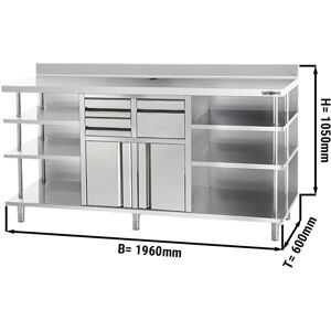 GGM GASTRO - Armoire de travail - pour machine à café - 1960x600mm - avec éjecteur, 2 tiroirs, 2 portes & rebord