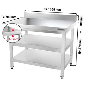 GGM GASTRO - Table de travail en inox PREMIUM - 1000x700mm - avec plancher de base, rebord & plancher intermédiaire