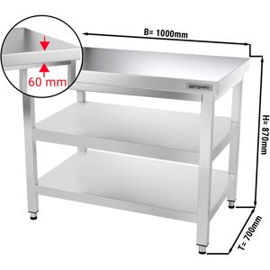 GGM GASTRO - Table de travail en inox PREMIUM - 1000x700mm - avec fond de base & étagère intermédiaire