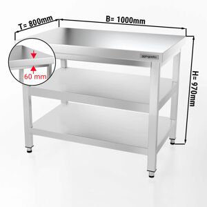 GGM GASTRO - Table de travail en inox PREMIUM - 1000x800mm - avec fond de base & étagère intermédiaire