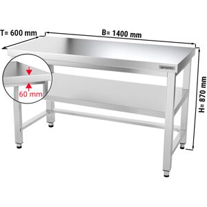 GGM GASTRO - Table de travail en inox PREMIUM - 1400x600mm - avec fond de base & entretoise