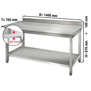 GGM GASTRO - Table de travail ECO en acier inoxydable - 1400x700 mm - avec plateau inférieur et dosseret