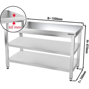 GGM GASTRO - Table de travail en inox PREMIUM - 1500x700mm - avec tablette de base & intermédiaire