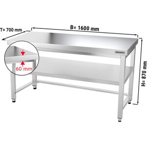 GGM GASTRO - Table de travail en inox PREMIUM - 1500x700mm - avec fond de base & entretoise