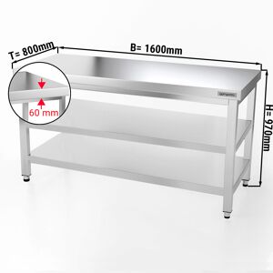 GGM GASTRO - Table de travail en inox PREMIUM - 1600x800mm - avec tablette de base & intermédiaire