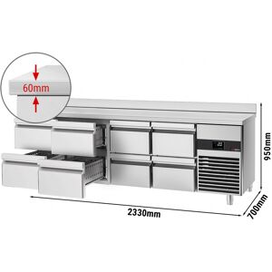 GGM GASTRO - Table réfrigérée PREMIUM - 2300x700mm - 8 tiroirs & avec rebord