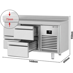 GGM GASTRO - Table réfrigérée PREMIUM PLUS - 1468x600mm - avec 4 tiroirs & avec rebord